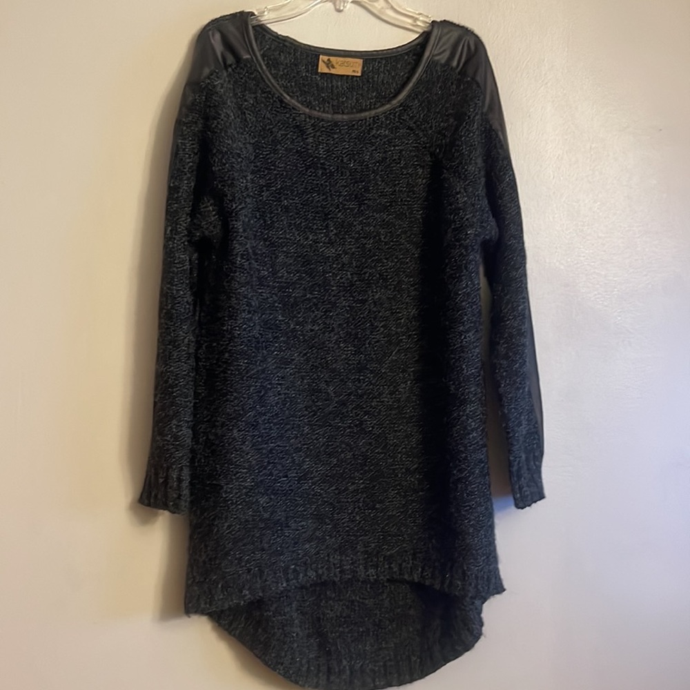Anthropologie Black & Charcoal Knit Scoop Neck Sweater